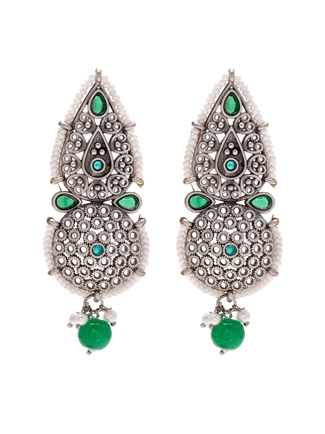 Priyaasi Drop Kundan Green Stoned Earrings