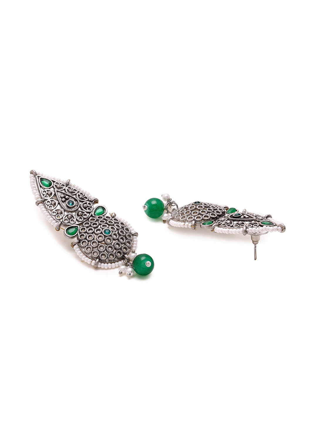 Priyaasi Drop Kundan Green Stoned Earrings
