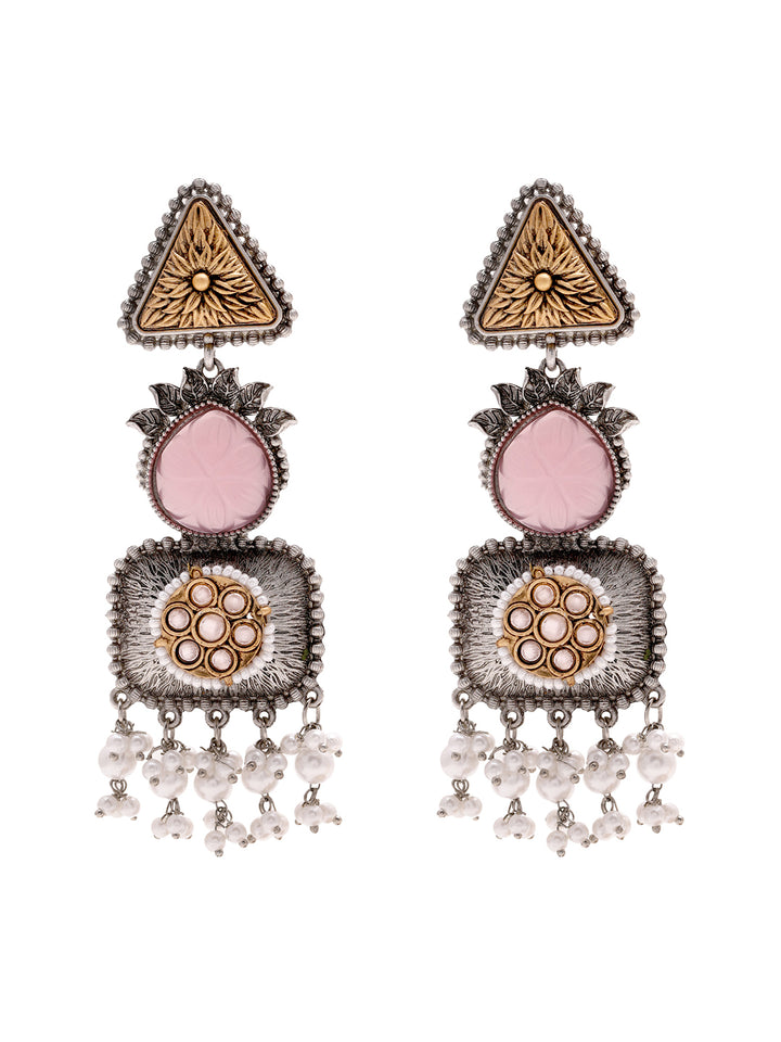 Priyaasi Dual Plating Pink Stoned Oxidized Earrings