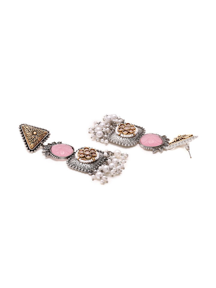 Priyaasi Dual Plating Pink Stoned Oxidized Earrings