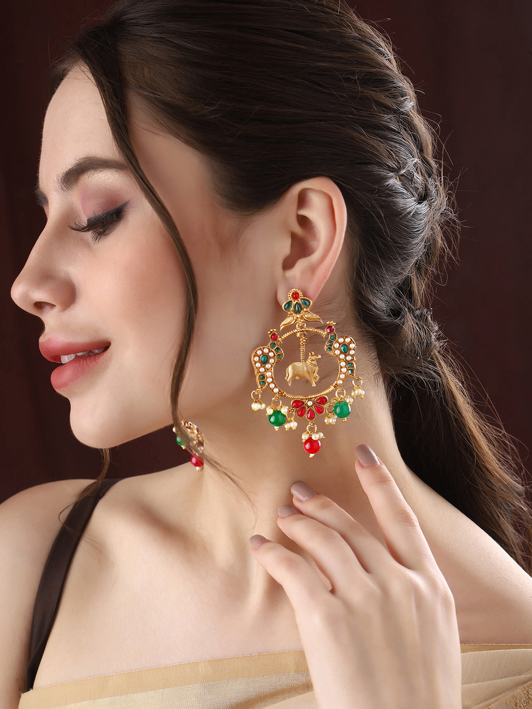 Priyaasi Nandi Peacock Gold Plated Chandbali Earrings