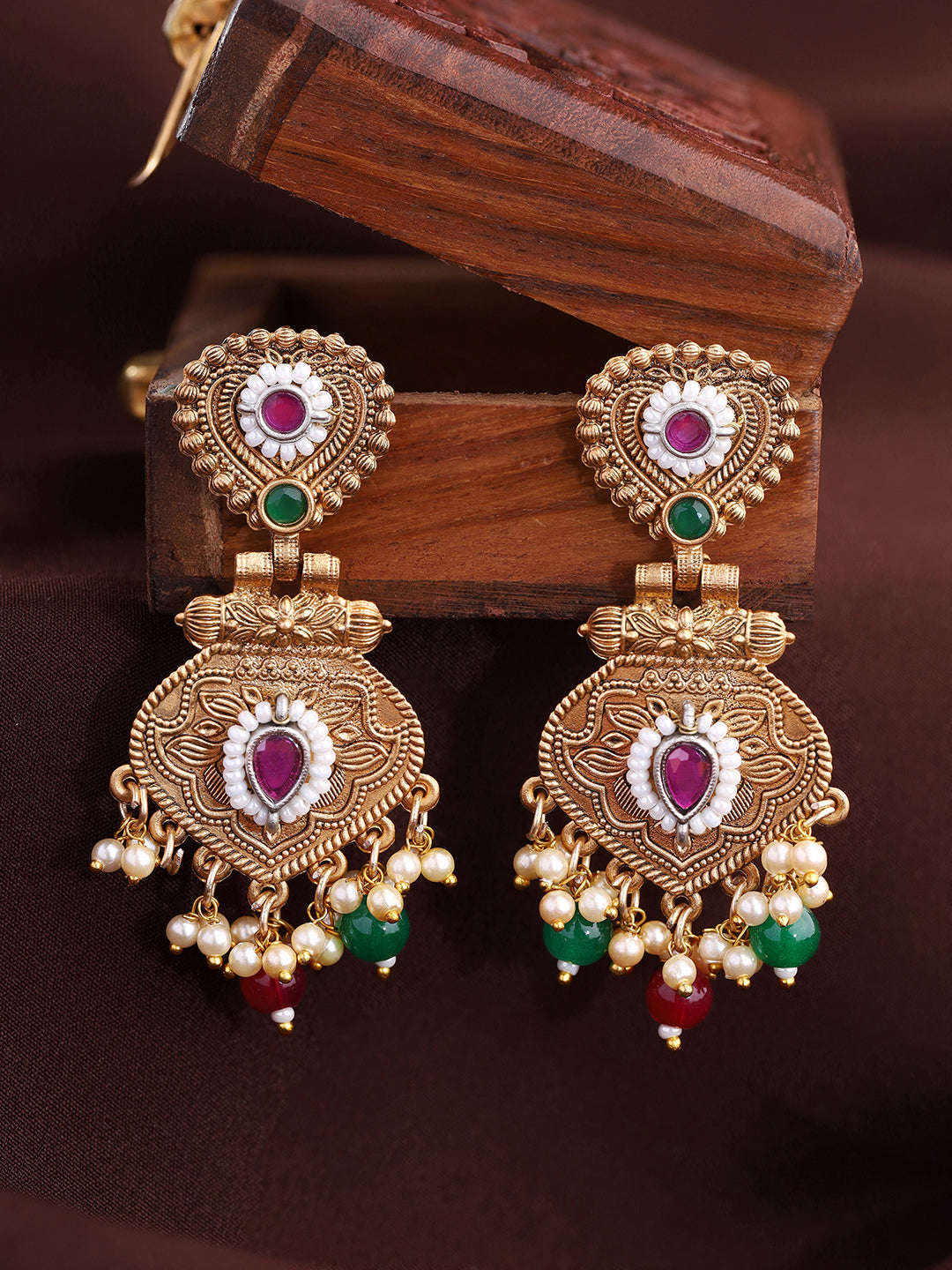 Priyaasi Temple Beaded Gold Plated Earrings