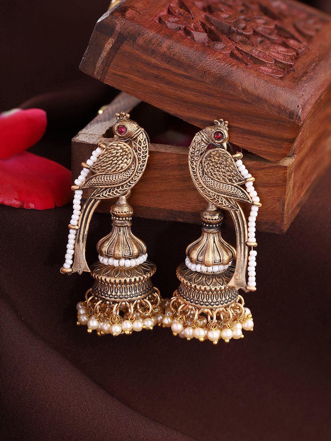 Priyaasi Plain Gold Plated Peacock Jhumkas