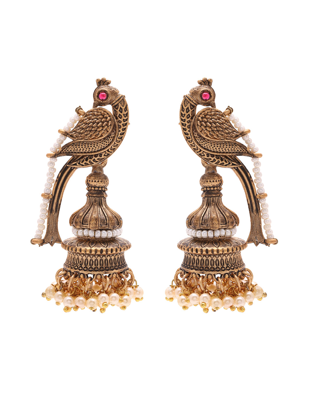 Priyaasi Plain Gold Plated Peacock Jhumkas