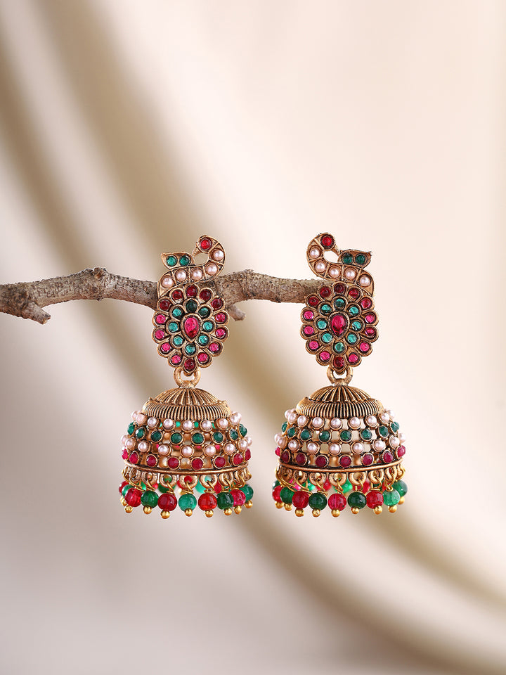 Priyaasi Floral and Peacock Temple Jhumkas