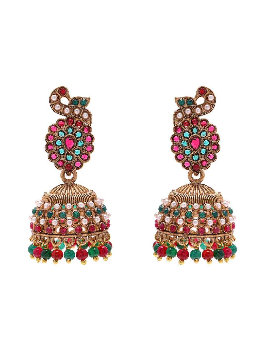 Priyaasi Floral and Peacock Temple Jhumkas