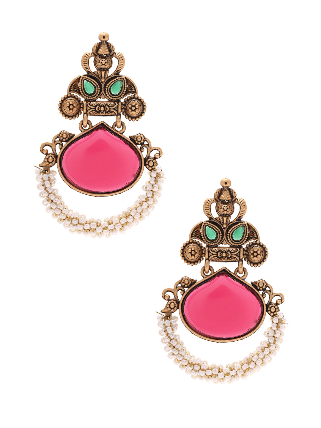 Priyaasi Opulent Ruby Stoned Pearl Drop Earrings