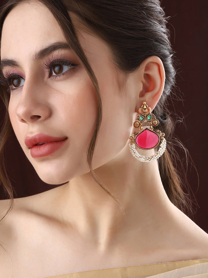 Priyaasi Opulent Ruby Stoned Pearl Drop Earrings