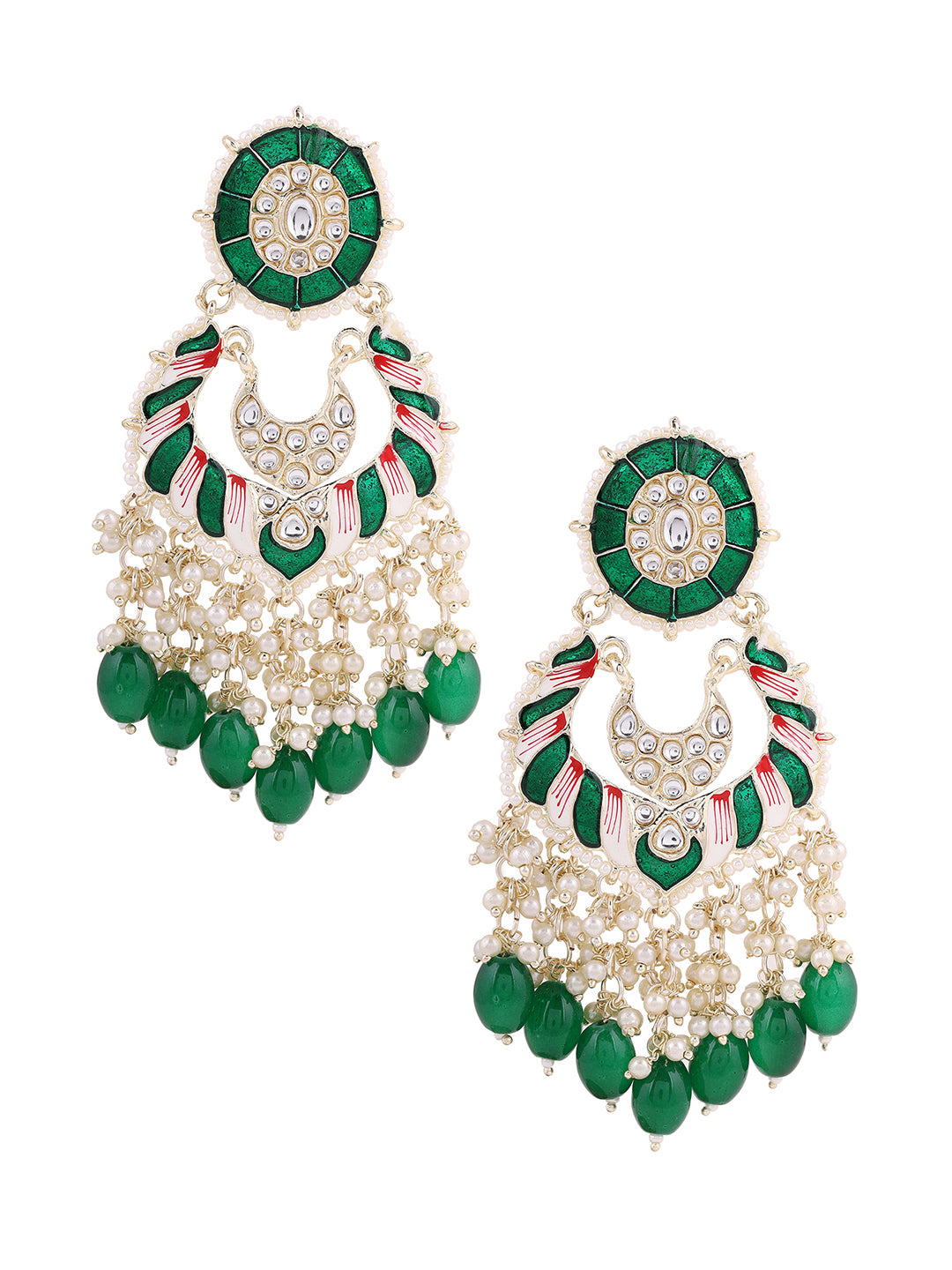 Priyaasi Green Meenakari Kundan Beads Earrings