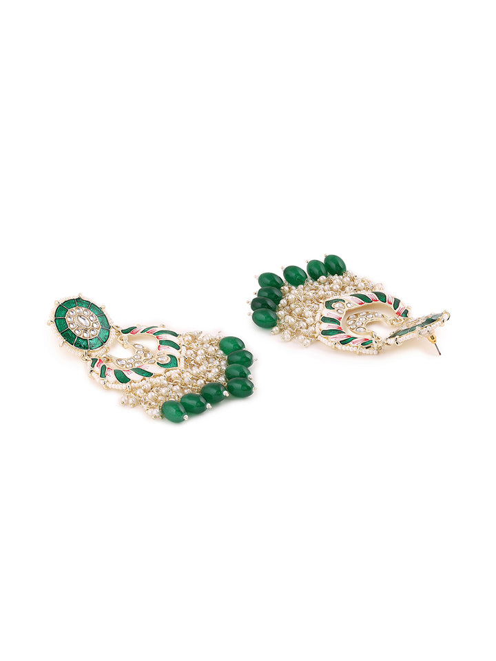 Priyaasi Green Meenakari Kundan Beads Earrings