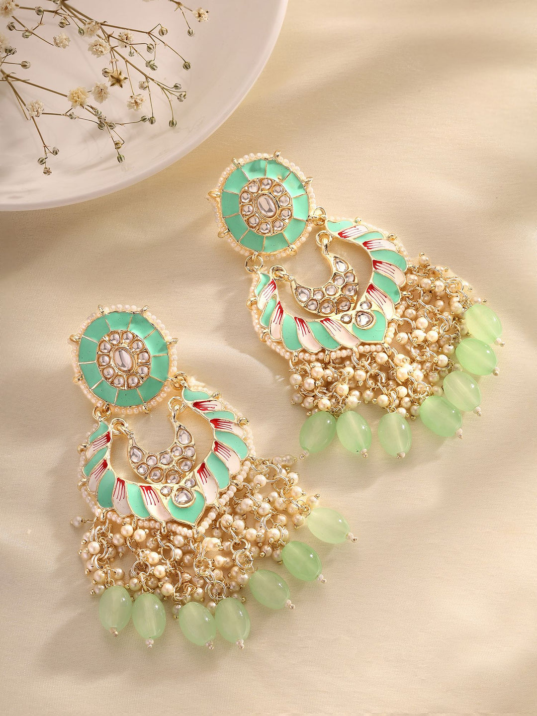 Priyaasi Light Green Meenakari Beads Earrings