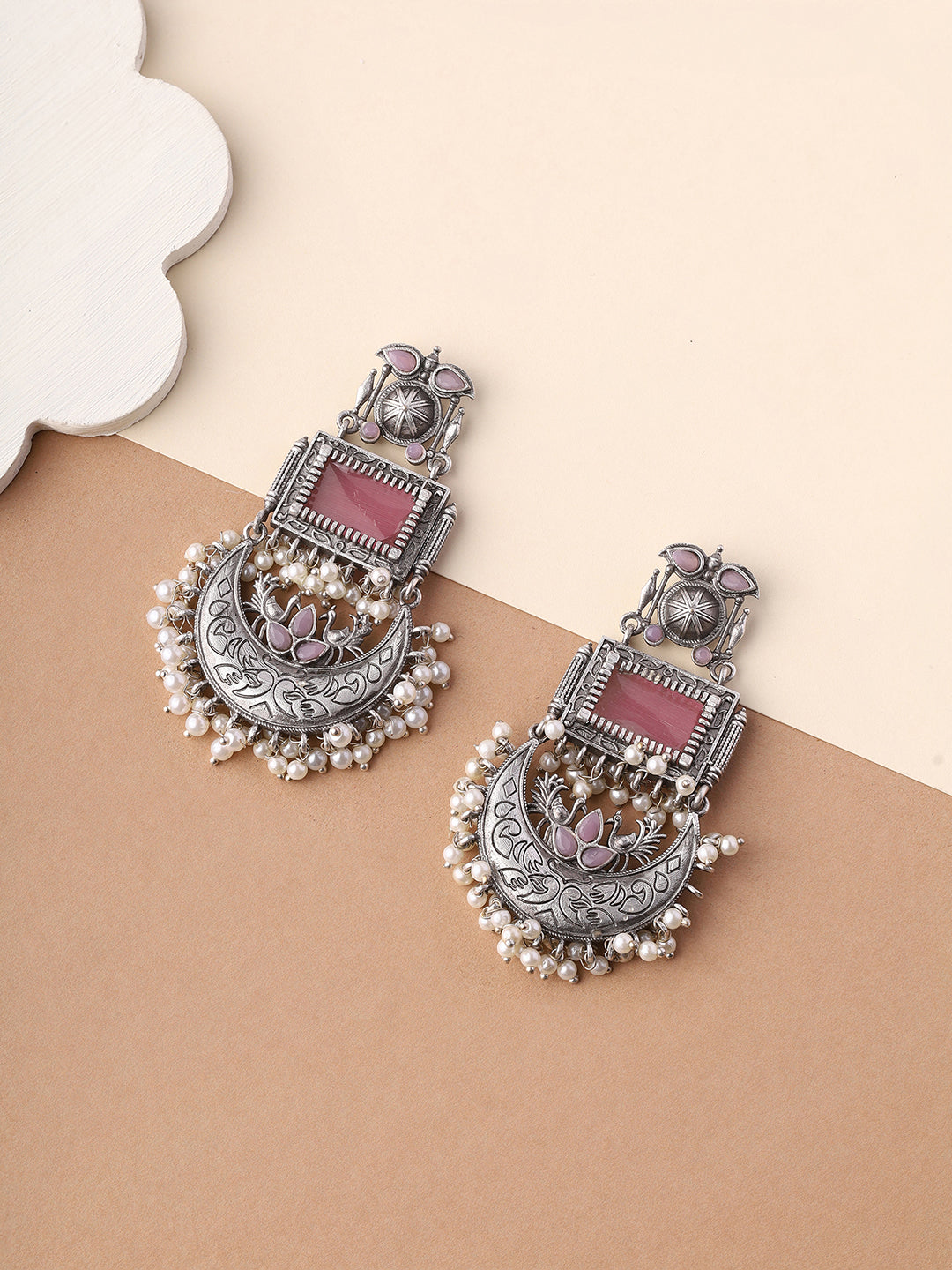 Priyaasi A Timeless Pink Stones Earrings with Pearl Touch