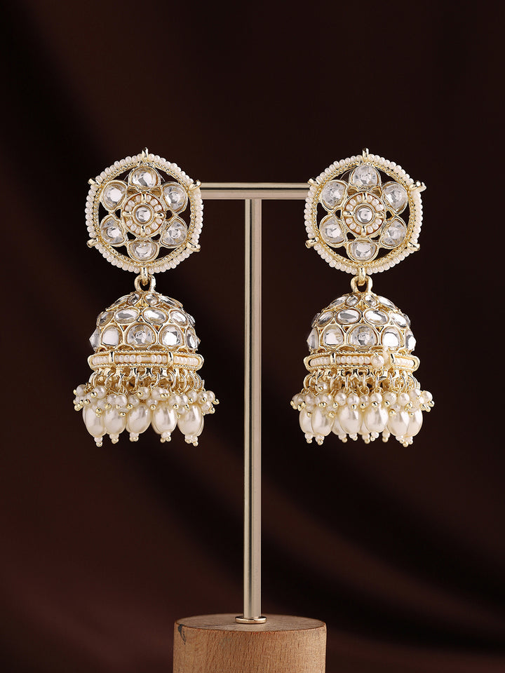 Priyaasi Exquisite Fusion Kundan and Pearl Jhumkas
