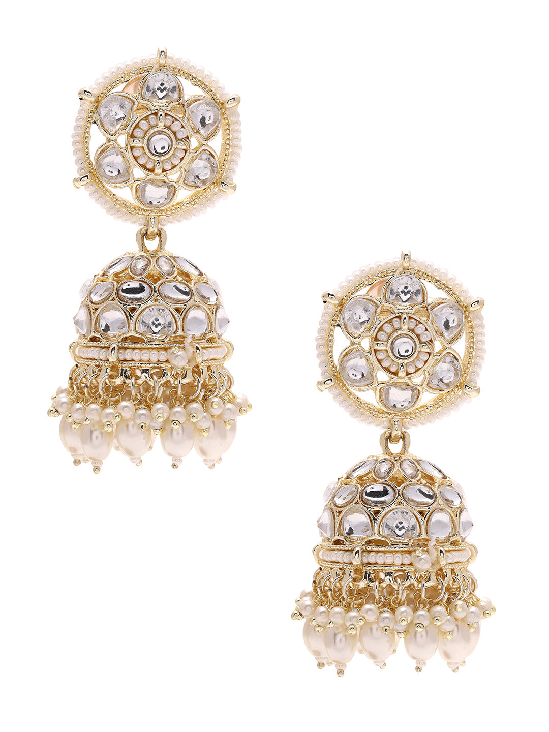 Priyaasi Exquisite Fusion Kundan and Pearl Jhumkas