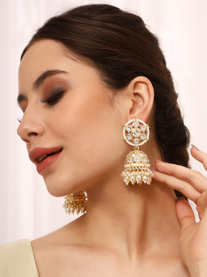 Priyaasi Exquisite Fusion Kundan and Pearl Jhumkas