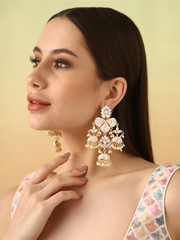 Priyaasi Pale Pink Kundan Jhumkas