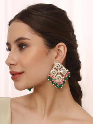 Priyaasi Kundan Rhombus Shape Beaded Earrings