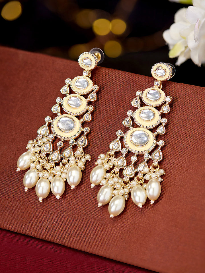 Priyaasi Ivory Pearl Kundan Gold Plated Elegant Design Drop Earrings