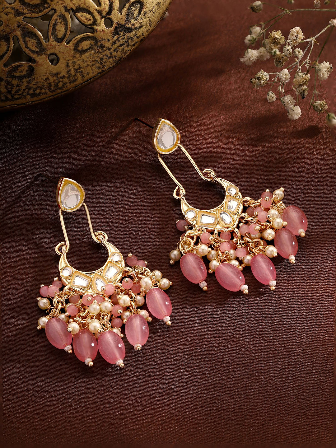 Priyaasi Kundan Pink Beads Chandbalis