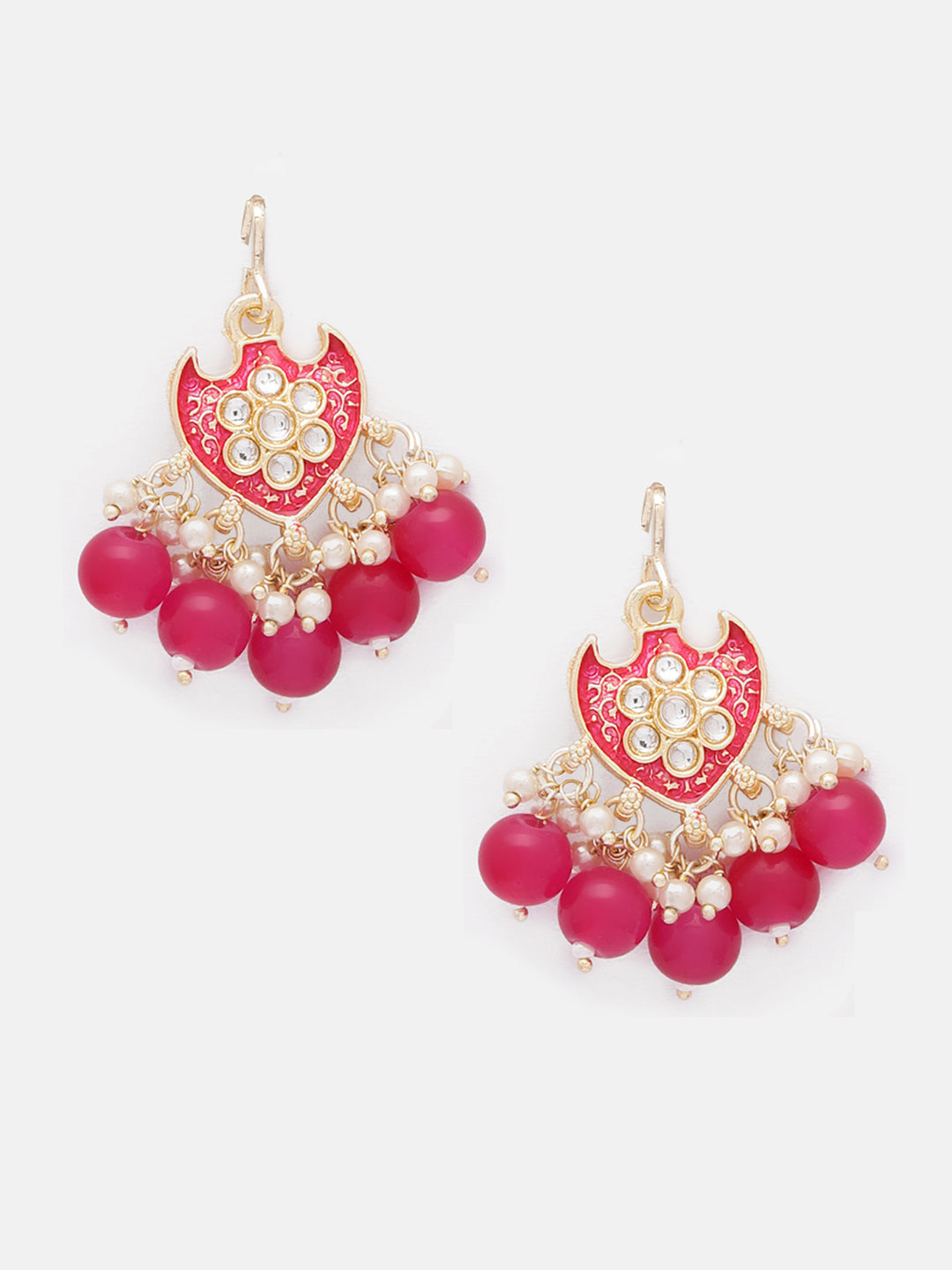 Priyaasi Pink Floral Design Mini Pearls Gold Plated Drop Earrings
