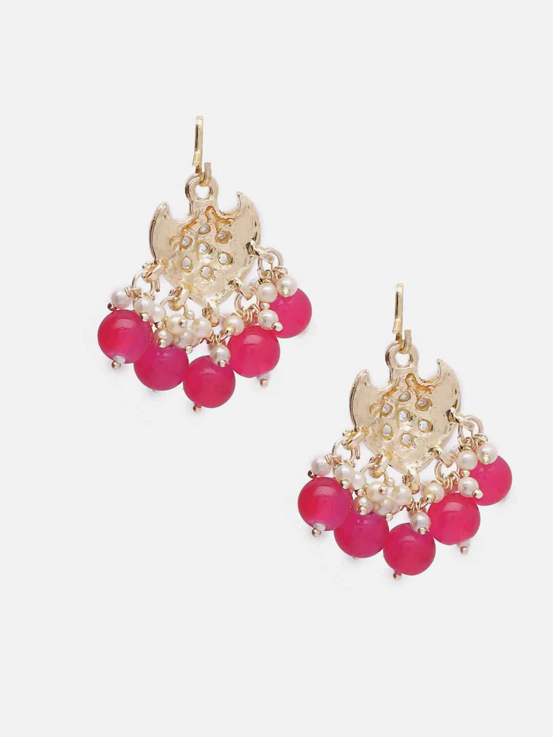 Priyaasi Pink Floral Design Mini Pearls Gold Plated Drop Earrings