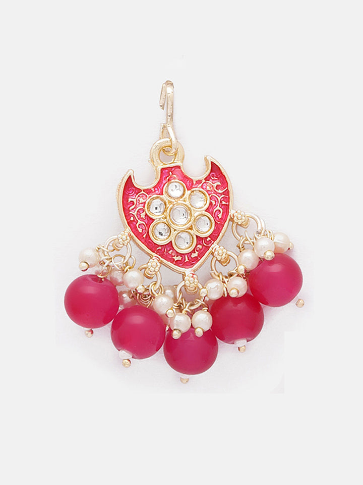 Priyaasi Pink Floral Design Mini Pearls Gold Plated Drop Earrings