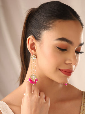 Priyaasi Gold Plated Pink Kundan Drop Earrings