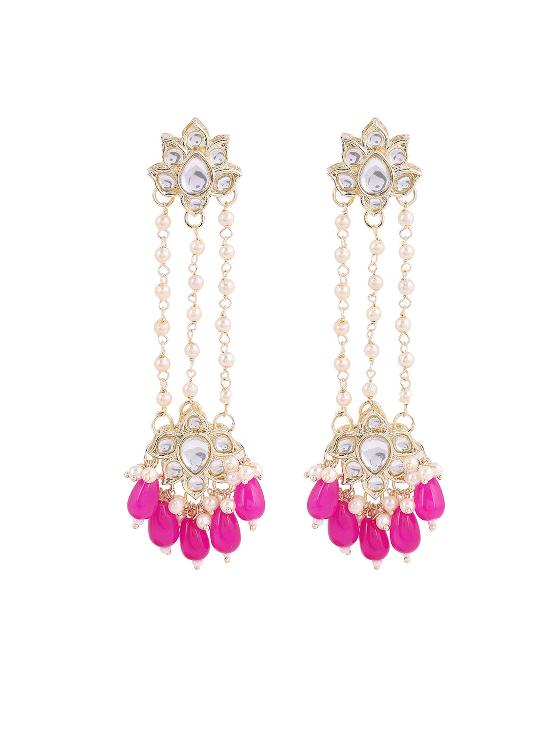 Priyaasi Gold Plated Pink Kundan Drop Earrings