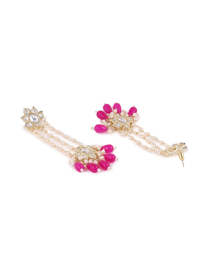 Priyaasi Gold Plated Pink Kundan Drop Earrings