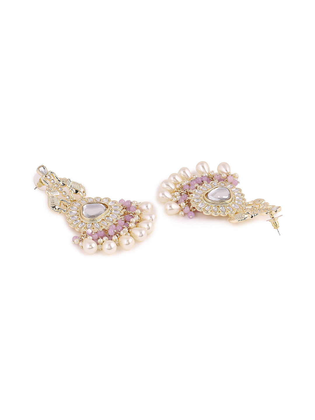 Priyaasi Lilac Pearl Beads Elephant Kundan Earrings