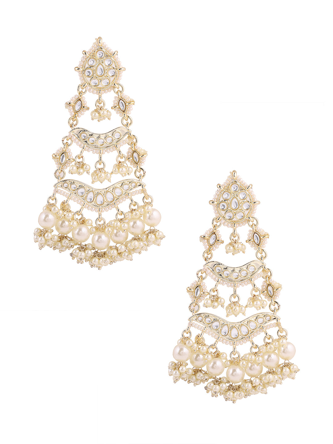 Priyaasi Gold Plated White Kundan Chandbali Earrings