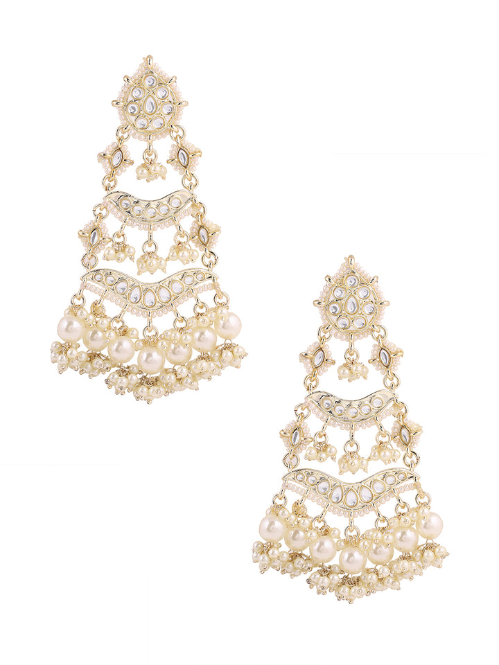 Priyaasi Gold Plated White Kundan Chandbali Earrings