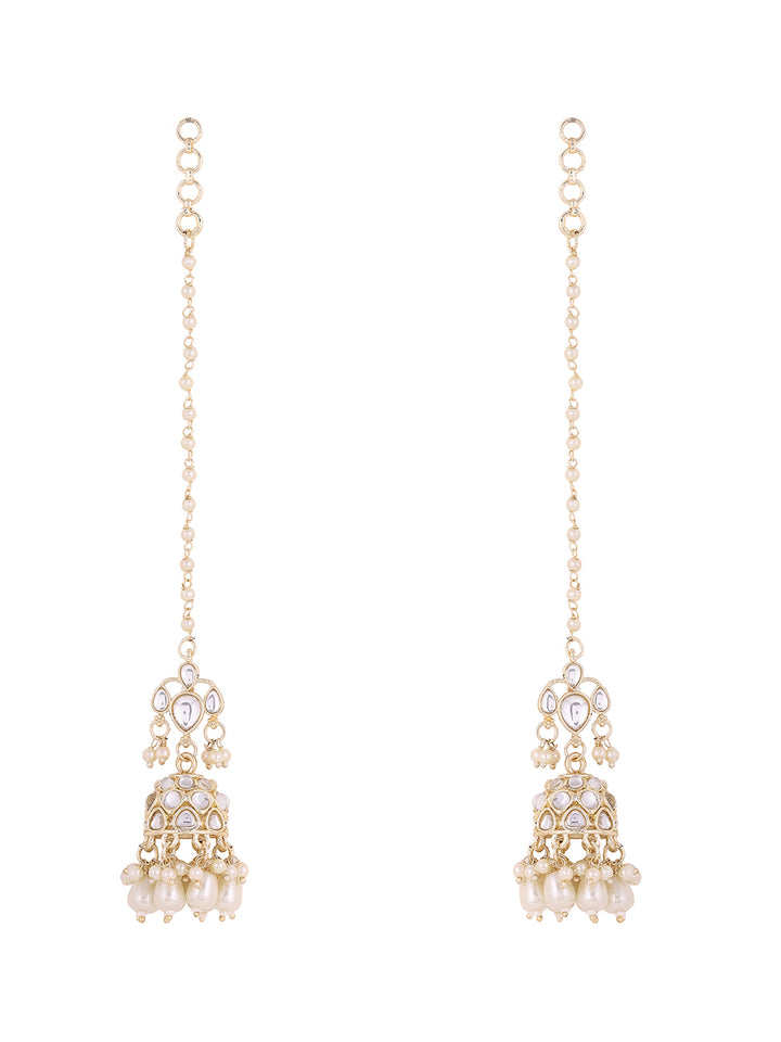 Priyaasi Gold Plated White Kundan Beaded Drop Earrings