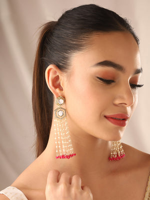 Priyaasi Gold Plated Pink Kundan Drop Earrings