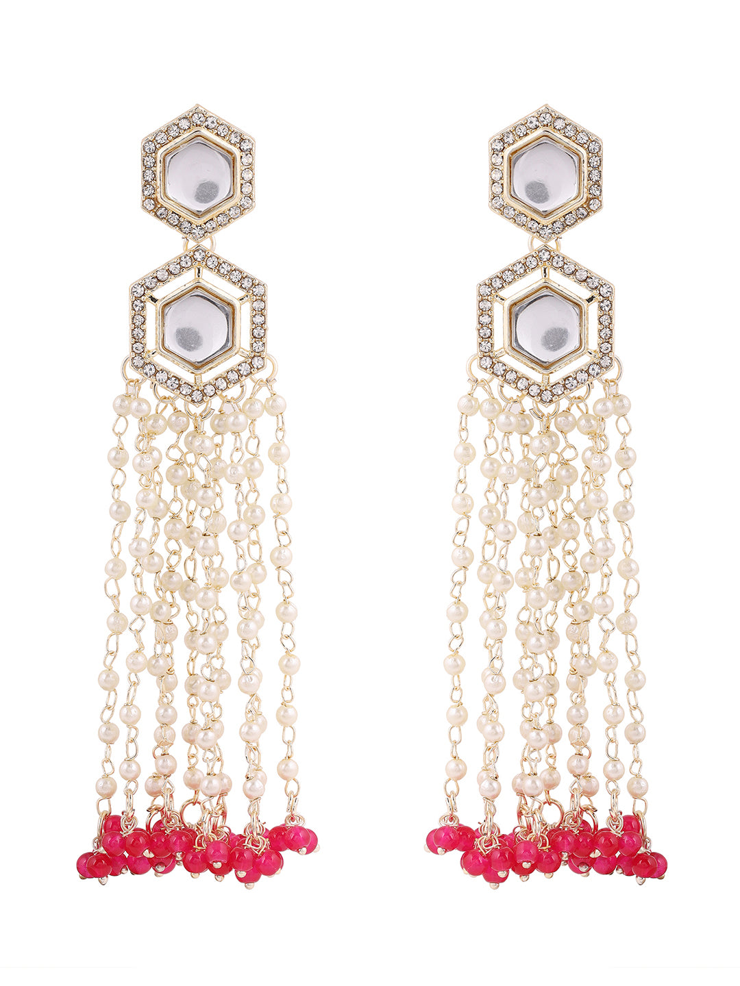 Priyaasi Gold Plated Pink Kundan Drop Earrings