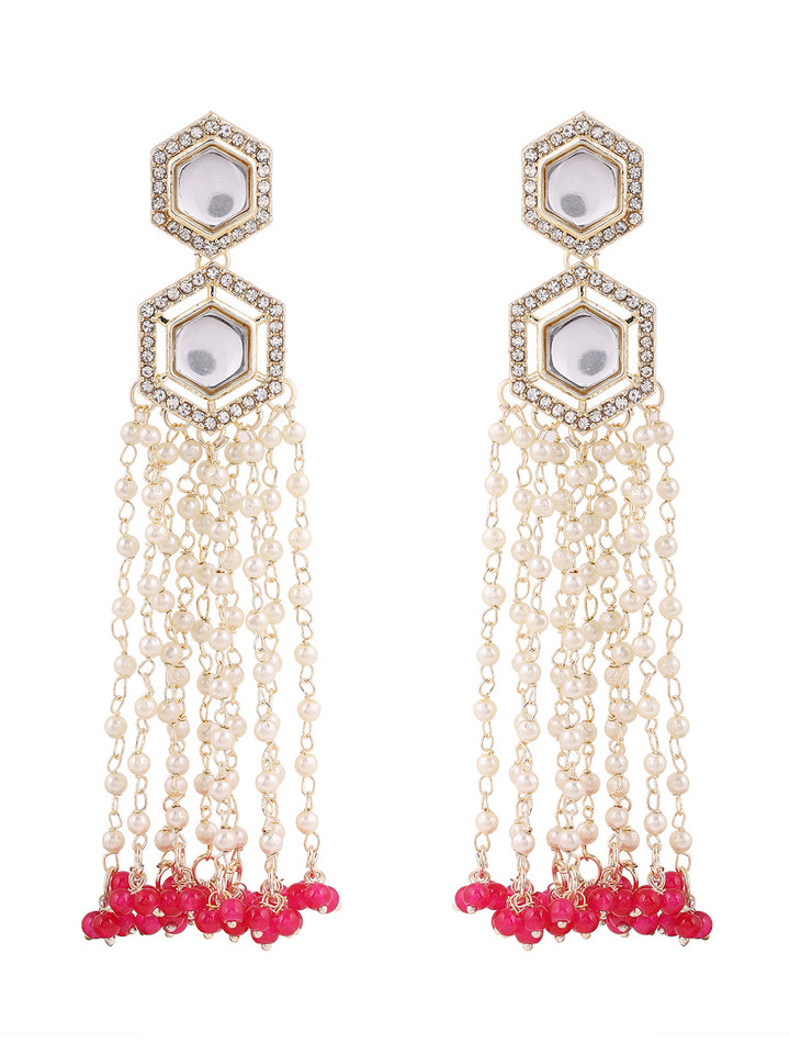 Priyaasi Gold Plated Pink Kundan Drop Earrings