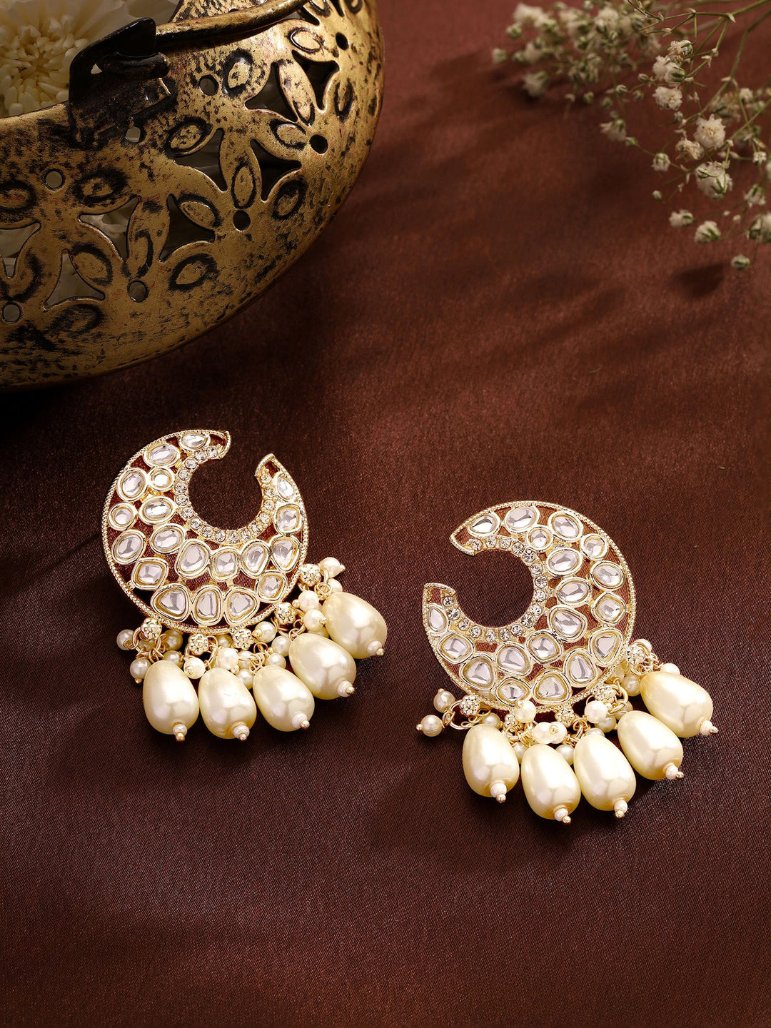 Priyaasi Chand Shape Kundan Pearl Earrings