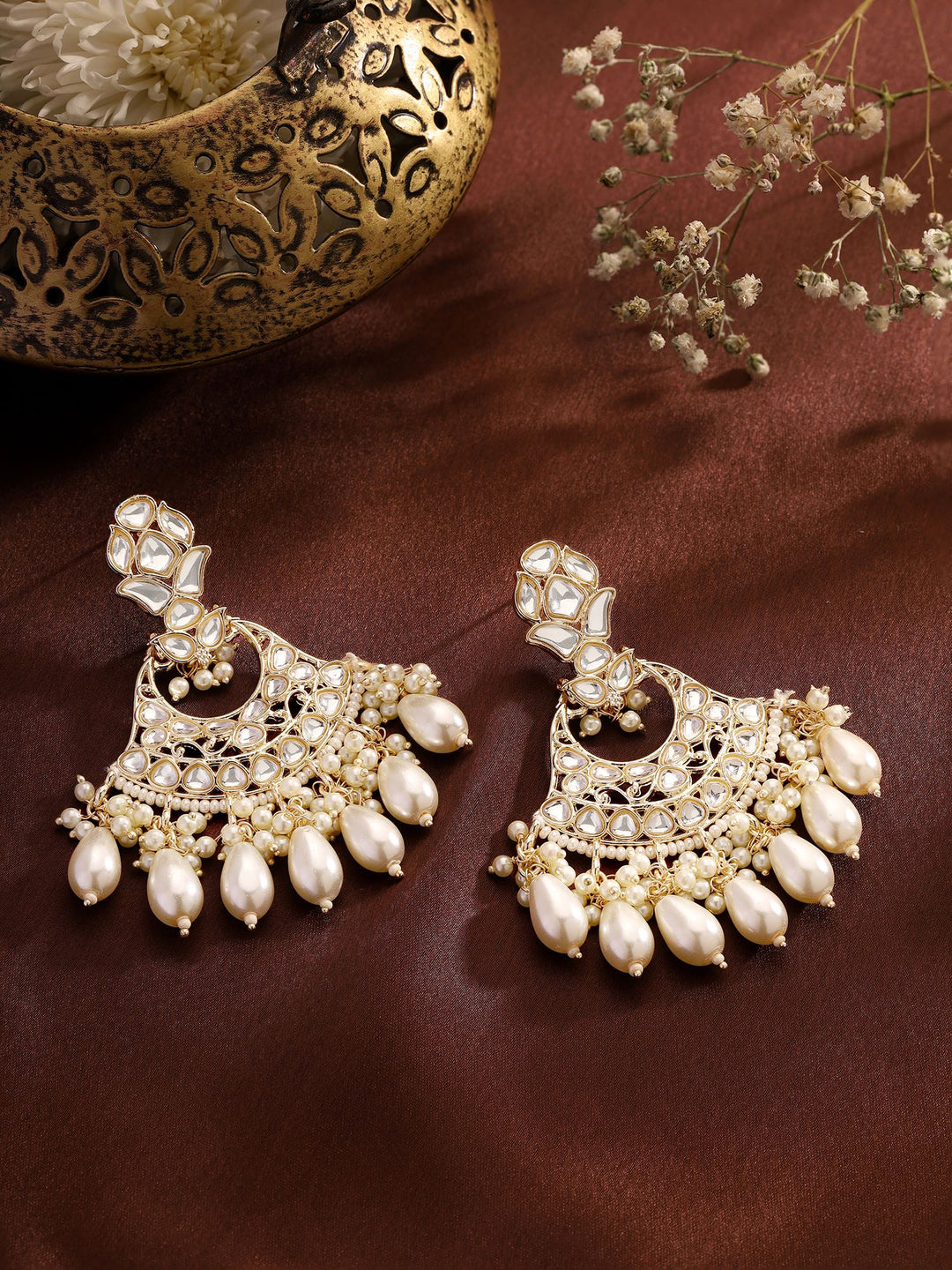 Priyaasi Pearl Kundan Floral Earrings