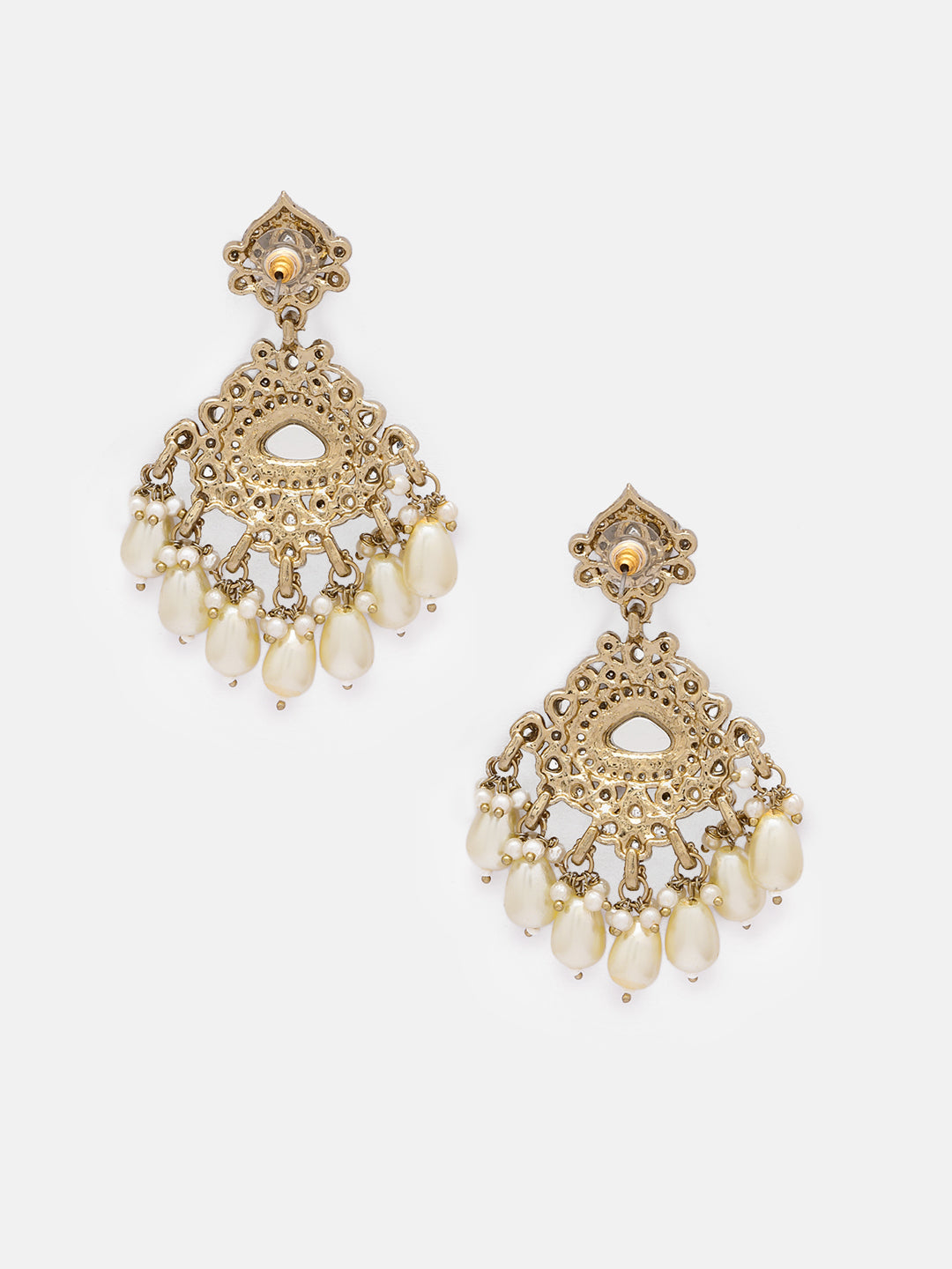 Priyaasi Gold Plated Kundan Ivory Pearls Floral Drop Earrrings