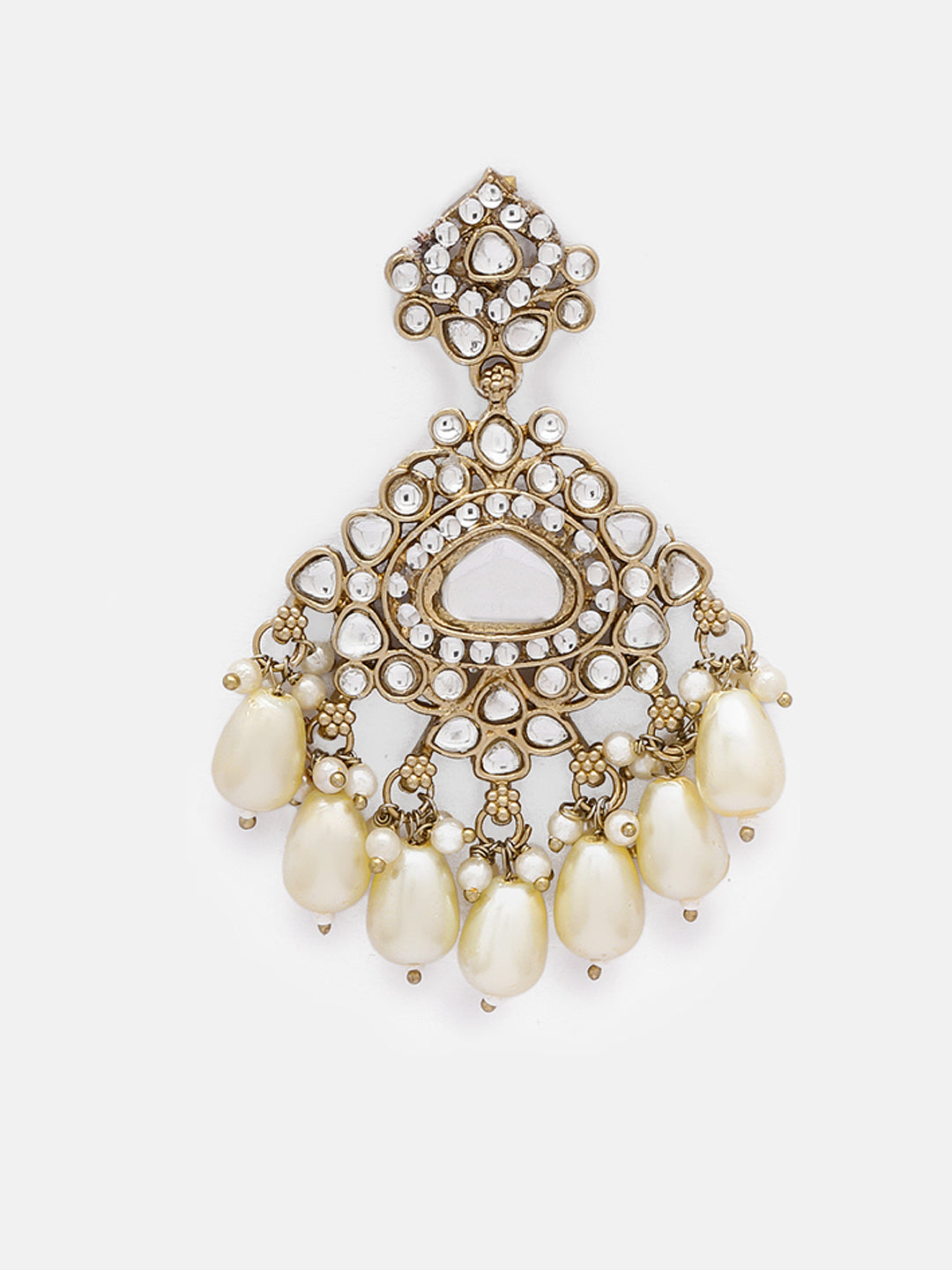 Priyaasi Gold Plated Kundan Ivory Pearls Floral Drop Earrrings