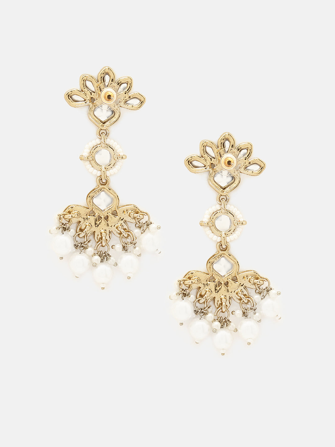 Priyaasi Blossom Floral Kundan Pearl Drop Style Gold Plated Earrings