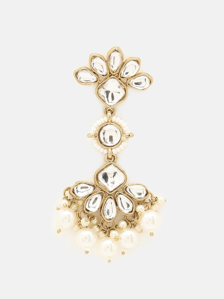 Priyaasi Blossom Floral Kundan Pearl Drop Style Gold Plated Earrings
