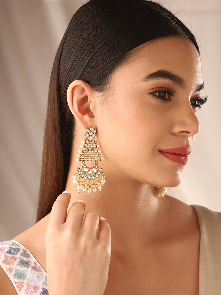 Priyaasi Floral Triangle Shape Kundan Pearl Earrings
