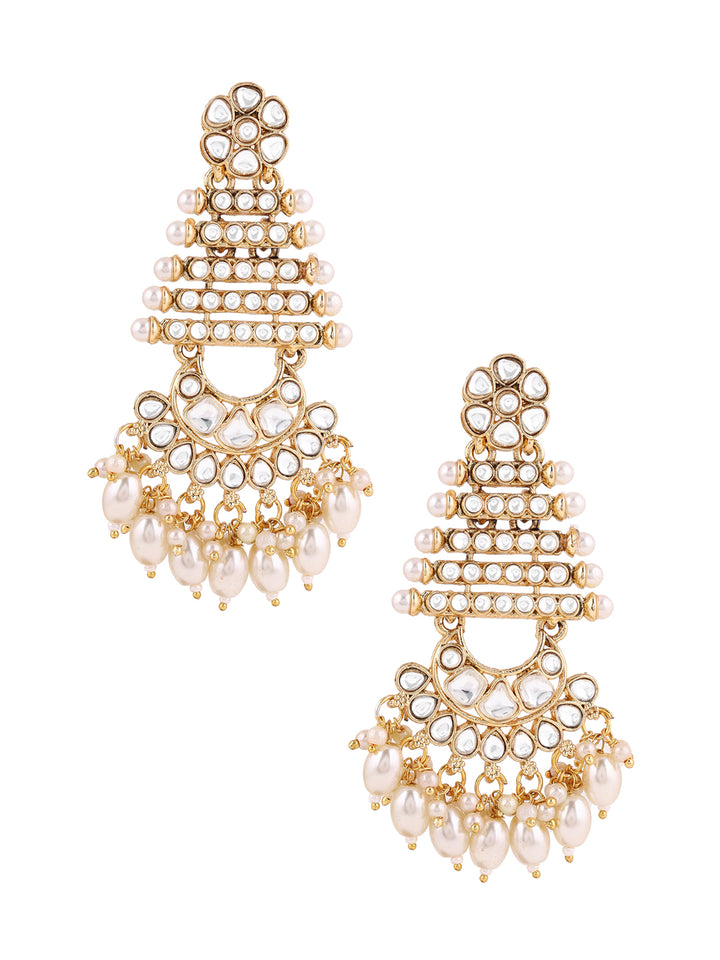Priyaasi Floral Triangle Shape Kundan Pearl Earrings