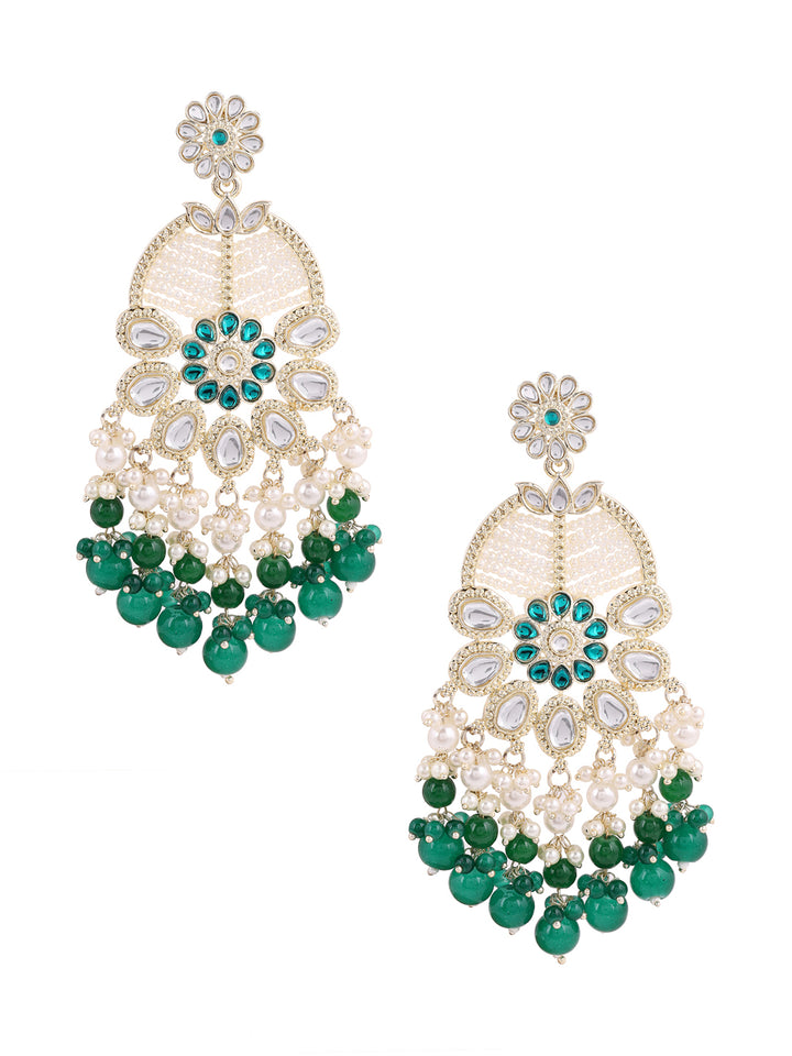 Priyaasi Floral Green Beads and Pearl Earrings