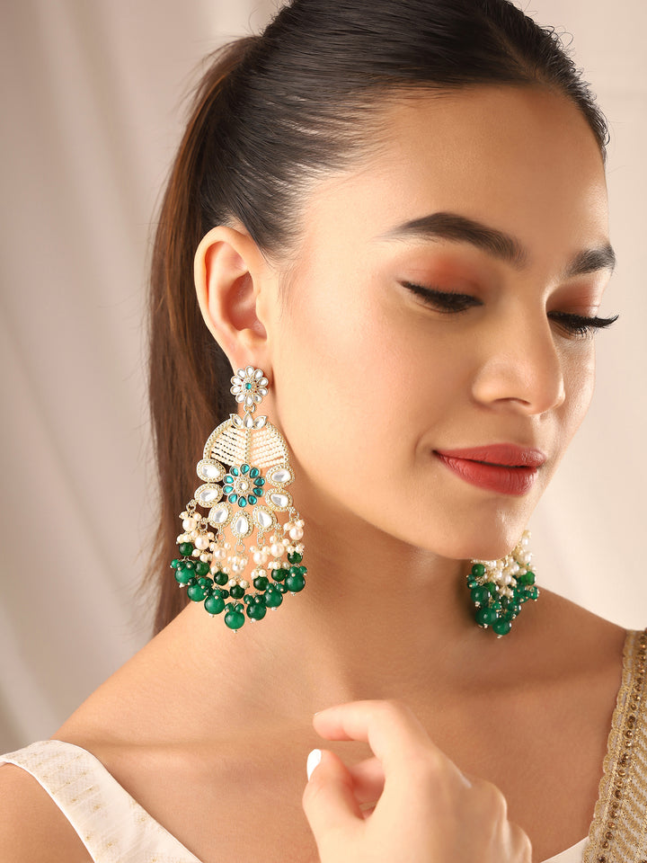 Priyaasi Floral Green Beads and Pearl Earrings