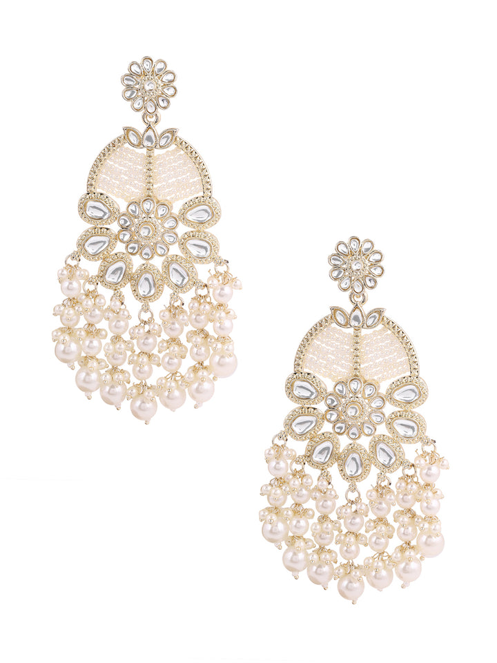 Priyaasi Pearl and Kundan Floral Design Earrings