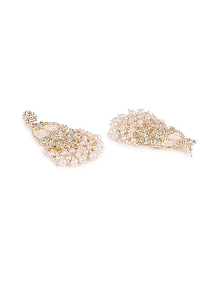 Priyaasi Pearl and Kundan Floral Design Earrings
