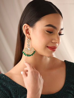 Priyaasi Floral Green Kundan Drop Earrings