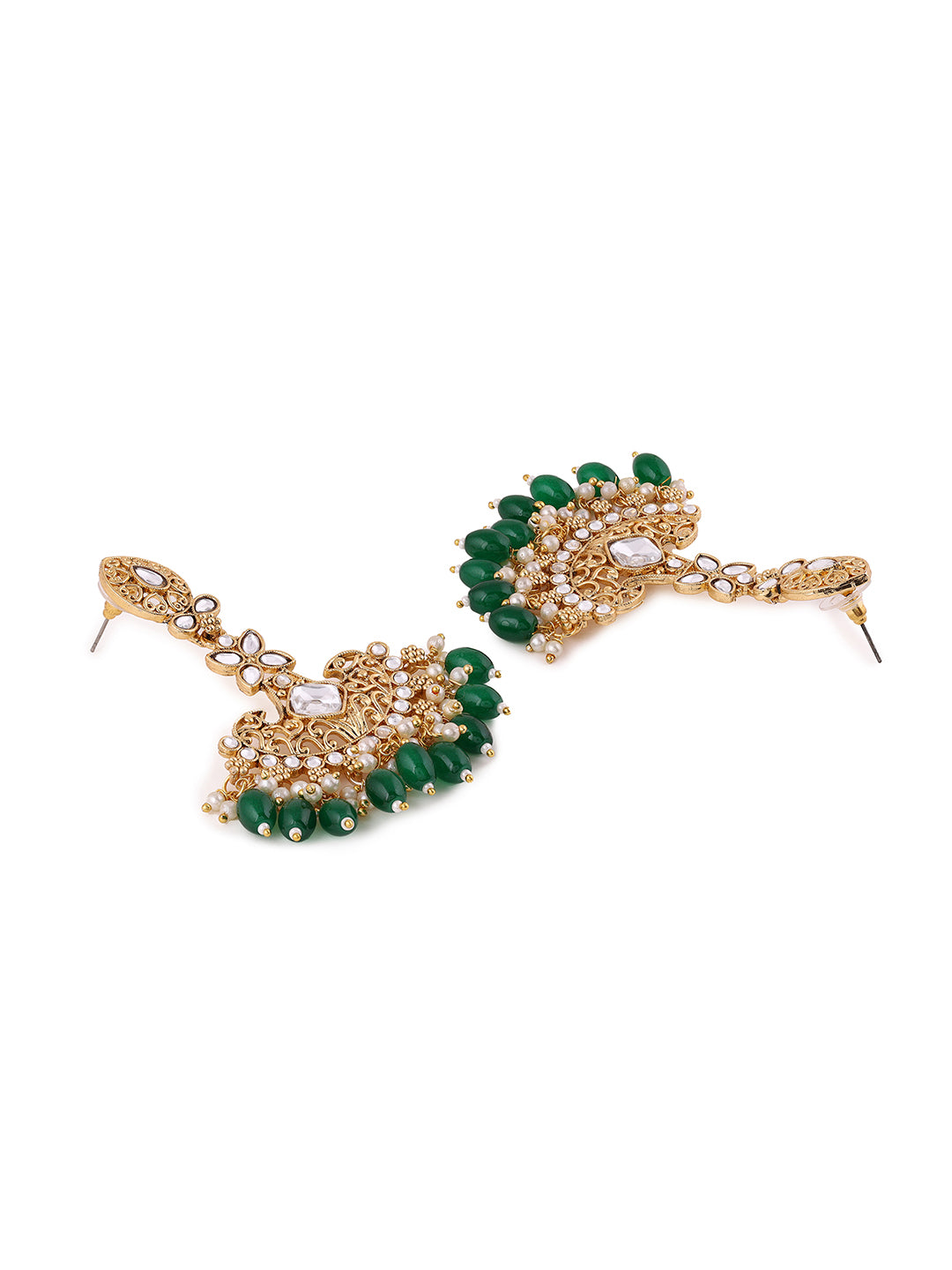 Priyaasi Floral Green Kundan Drop Earrings